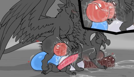 absurd_res anal anal_sex animal_genitalia anthro anthro_on_bottom anthro_on_feral ass avian balls balls_worship beak between_balls big_balls big_bulge big_penis bird blush bodily_fluids bulge claws digital_media_(artwork) erection excessive_genital_fluids feathers feet feral feral_on_feral feral_on_top genital_fluids genitals group group_sex gryphon heart_symbol hi_res huge_balls huge_bulge huge_cock hyper hyper_balls hyper_bulge hyper_genitalia hyper_penis jeffery_the_gryphon_(character) knot luccatoasty male male/male male_penetrated male_penetrating male_penetrating_male mythological_avian mythological_creature mythology penetration penis sex size_difference sparrowgryphon stomach_bulge tail trio vein veiny_penis zoophilia