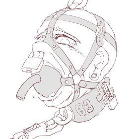collar gag gagged gg63xxx greyscale harness_gag head_harness leash lock padlock piercing septum_piercing white_background