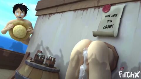 10_seconds ass audio black_hair cheering crowd crowd_watching cum cum_in_ass cum_leaking cum_leaking_out_of_anus drink embarrassed embarrassed_male filthx gay male monkey_d_luffy ocean one_piece public_use straw_hat tagme video