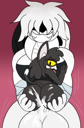 ass balls bandage bandaged_arm big_ass big_balls big_butt big_dom_small_sub bodily_fluids canid canine cum cum_inside cumming_while_penetrating darkburst_(artist) deep_penetration devious_grin dominant dominant_futa dominant_intersex duo ejaculation excessive_cum excessive_genital_fluids felid feline female female_penetrated futanari genital_fluids genitals hi_res intersex intersex/female intersex_penetrating intersex_penetrating_female mammal penetration sex size_difference smaller_female submissive submissive_female tongue tongue_out