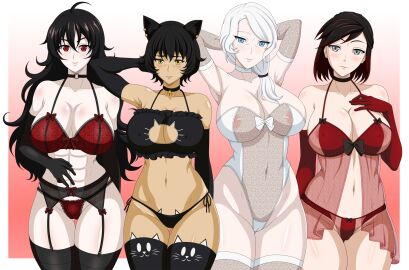 2024 2d 4girls 4milfs abs absurd_res absurdres alternate_version_available animal_ears areola_slip areolae armwear babydoll big_breasts black_eyes black_gloves black_hair black_panties black_thighhighs blue_eyes bra breasts cameltoe cat_ears cat_girl cat_lingerie catgirl chocolate_and_vanilla choker cleavage elbow_gloves female female_only fit fit_female garter_belt garter_straps gloves hair hand_behind_head hands_behind_head high_resolution highres hips huge_breasts kali_belladonna lace lace-trimmed_bra lace-trimmed_garter_belt lace-trimmed_panties lace_trim legwear lingerie long_hair long_white_hair mature mature_female milf milfs mother multiple_females multiple_girls muscular neckwear nightgown panties pussy raven_branwen red_bra red_eyes red_gloves red_hair red_panties reiichiart ribbon rwby short_black_hair short_hair summer_rose thighhighs thighs topwear white_border white_gloves white_hair white_thighhighs willow_schnee yellow_eyes