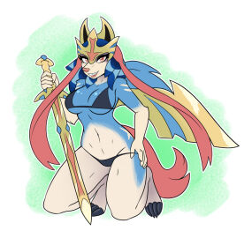 ambris anthro anthrofied bikini breasts canine clothed female female_only pinup pokemon solo_female suggestive sword weapon zacian