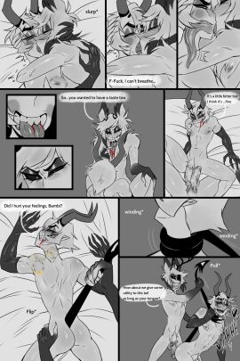 absurd_res alastor_(hazbin_hotel) anal anal_sex angel animal_humanoid antlers ass balls bed big_penis bite bite_mark blush bodily_fluids claws closed_eyes deer deer_humanoid demon demon_humanoid dialogue duo english_text erection fallen_angel fangs fluffy fluffy_tail french_kissing from_front_position furniture genital_fluids genitals hair hazbin_hotel hi_res hooves horn humanoid kissing long_tongue looking_pleasured lucifer_morningstar_(hazbin_hotel) lying male male/male male_penetrated male_penetrating male_penetrating_male mammal mammal_humanoid nipples nude on_bed open_mouth open_smile penetration penile penile_penetration penis penis_in_ass profanity pubes sex smile sweat sweetys_h tail tail_pull teeth text tongue tongue_out vein veiny_penis