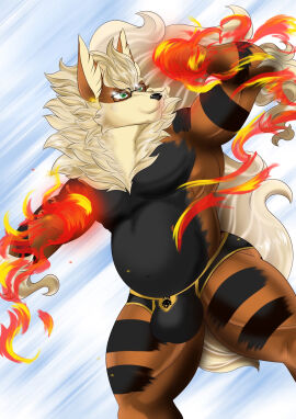 anthro arcanine boxer_(disambiguation) checkhoff clothing digital_media_(artwork) em90150em emarcanine eyewear fire fireball flamme generation_1_pokemon glass glasses hi_res jockstrap male nintendo off pokemon pokemon_(species) sale slightly_chubby solo underwear ych