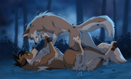 2021 4_toes aleu_(balto) ambiguous_feral ambiguous_gender ambiguous_on_top angry ankle_tuft armwear azzai back_tuft ballbusting balls balto_(series) bared_teeth bent_legs black_body black_claws black_eyebrows black_fur black_nose black_pawpads blue_eyes brown_body brown_fur canid canine canis cheek_tuft claws clothing cock_and_ball_torture cock_and_balls_torture countershade_face countershade_feet countershade_legs countershade_torso countershading detailed_background digital_media_(artwork) duo ears_back emanata eyebrows facial_tuft feet feral forest fur genitals head_tuft impact_lines leaf leg_tuft light_body light_fur light_inner_ear light_toes looking_at_another lying male male_feral male_on_bottom mammal motion_outline night on_back on_bottom on_ground on_top open_mouth outside pawpads paws penis pivoted_ears plant pointy_ears prick_ears quadruped shaded shadow shaking shrub standing standing_on_another stepping_on_balls tan_body tan_fur toe_claws toes touching_chest tree tuft universal_studios white_claws wolf wrist_strap