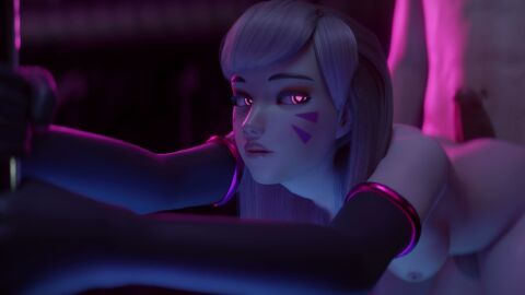 1boy 1girls 3d alternate_costume areolae aroused asian asian_female before_sex bent_over big_penis black_cat_d.va blizzard_entertainment breasts d.va erection facial_markings female female_focus from_behind gifdoozer's_black_cat_d.va gloves glowing_eyes grinding hana_song heart-shaped_pupils highres holding_on hot_dogging human inviting_to_sex light-skinned_female light-skinned_male light_skin looking_at_viewer male nipples nude nude_female nude_male overwatch overwatch_2 penis pink_eyes pink_light pole prostitution purple_light stage standing strip_club stripper_pole uncensored video_games whisker_markings yeero