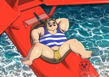 2023 aircraft airplane anthro aviator_cap belly bulge clothing detailed_background domestic_pig eyewear facial_hair feet hi_res kemono male male_focus male_only mammal marco_pagot moustache overweight overweight_male pig porco_rosso shibaxiao shirt solo suid suina sunglasses sus_(pig) topwear underwear vehicle water