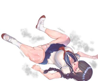 1girls after_sex big_breasts braided_hair breasts censored clothing cum cum_in_pussy cum_inside female futanari_uniform_girl game_cg glasses pussy school_uniform schoolgirl shiny_skin skirt spread_legs tagme thighhighs uncleoji