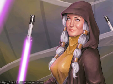 1girls 2021 2d accessory big_breasts breasts brown_clothing brown_robe clc1997 closed_smile clothed clothed_female clothing digital_drawing_(artwork) digital_media_(artwork) elderly elderly_female empty_eyes female female_only gilf glistening glistening_skin granny hair hair_accessory hood inside knights_of_the_old_republic_(series) knights_of_the_old_republic_2 kreia light-skinned_female light_skin lightsaber lightsaber_hilt lips long_hair looking_at_viewer mature mature_female mouth_closed nipple_bulge older_female pigtails pink_lips purple_lightsaber robe smile smiling smiling_at_viewer solo solo_female star_wars sweater tight_clothing topwear turtleneck url white_body white_eyes white_hair white_skin yellow_clothing yellow_sweater yellow_topwear