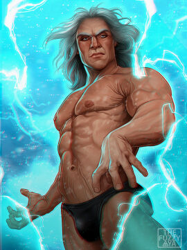 abs bara biceps black_thong black_underwear dilf long_hair looking_at_viewer magneto male male_only marvel marvel_comics muscles muscular muscular_male mutant_(marvel) nipples older_male pecs solo_male thefuzzyaya underwear_only veiny_muscles white_hair x-men x-men_97 yaoi