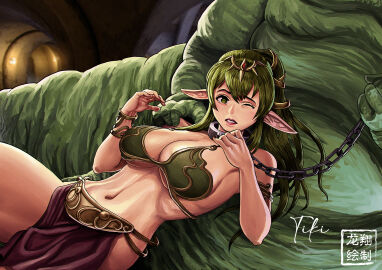 1girls alternate_costume breasts chain_leash collar cosplay crossover female female_focus femsub fire_emblem fire_emblem_awakening green_eyes green_hair gritted_teeth jabba_the_hutt large_breasts leash nintendo one_eye_closed ponytail princess_leia_organa_(cosplay) shinryushou slave slave_collar slave_leia_(cosplay) slave_outfit solo_focus star_wars tiki_(fire_emblem) tiki_(fire_emblem)_(adult)