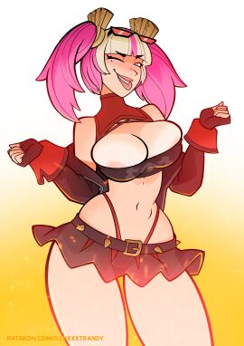 1girls 2d big_breasts blinking blue_eyes breasts burnice_white_(cosplay) cosplay curvy curvy_figure female female_only front_view illuxxxtrandy lips looking_at_viewer multicolored_hair original_character pink_hair pose smile solo solo_female solo_focus thighs tight_clothing two-tone_hair veiny_breasts watermark wearing_glasses wink winking_at_viewer zenless_zone_zero