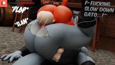 3d anal anal_sex anthro arm_wrapping arm_wraps ass balls balls_slap bar bubble_ass bubble_butt camseven canid canine canis command death_(puss_in_boots) death_(valorlynz) dialogue digital_media_(artwork) domestic_cat dreamworks duo felid feline felis from_front_position fur furniture genitals grey_body grey_fur hi_res humanoid_genitalia humanoid_penis inside leg_wrap leg_wraps legs_up lying male male/male mammal mating_press motion_lines nude on_back on_ground on_top orange_body orange_fur penetration penis puss puss_in_boots_(dreamworks) puss_in_boots_(film) puss_in_boots_the_last_wish rear_view sex shrek_(series) size_difference slap small_dom_big_sub sound_effects stool straddling stuttering tavern text thick_thighs wolf wrapped_arms wrapped_legs wraps