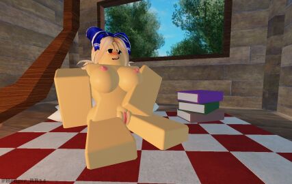 1girls 3d 3d_(artwork) alternate_version_available areolae barefoot blush breasts charlotte_(that_rel) completely_nude female female_only full_body masturbation naked naked_female nipples nude nude_female open_mouth open_smile pussy roblox robloxian sitting smile solo solo_female that_rel