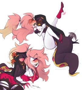 1boy 1girls 2023 2d ambiguous_penetration annoyed annoyed_expression blush blush_lines blushing breasts cherri_bomb cherri_bomb_(hazbin_hotel) color completely_naked_male completely_nude_male cyclops fangs female female_on_bottom female_penetrated freckles freckles_on_face freckles_on_shoulders hazbin_hotel male male_on_top male_penetrating missionary missionary_position motion_blur motion_lines motion_outline mythiilewdii naked_male nipples nude_male onomatopoeia penetration penis plain_background romantic_couple rough_sex sheet_grab shoes shoes_on shoes_without_bottomwear sir_pentious sir_pentious_(hazbin_hotel) snake textless textless_version vivienne_medrano watermark white_background wholesome_sex