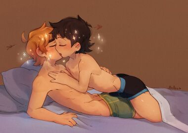 2boys bedroom blush bulge bulge_through_clothing closed_eyes dicks_touching erection frottage gay kissing male male/male male_only scott_pilgrim scott_pilgrim_takes_off scott_w_pilgrim topless twink underwear underwear_only wallace_wells yaoi