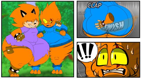 2boys alien ass ass_grab best_friends big_ass bottom_heavy bromance bubble_ass bubble_butt clothed clothing comic_page dafimos_fang eyes_wide_open fangs fat_ass fat_butt femboy feminine_body feminine_male fingerless_gloves footwear fully_clothed gap_teeth gay grabbing grabbing_from_behind huge_ass huge_butt looking_at_another looking_at_penis male neil_lash orange_fur outdoors penis scar_across_eye shanepr0d shortstack shredded_clothes smirk spiked_bracelet spiky_hair striped_body sweat sweater thick_ass thick_butt thick_hips thick_legs thick_thighs thigh_pouch turtleneck turtleneck_dress wide_hips yellow_body