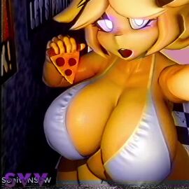 3d 3d_animation 8 animated big_breasts blender chica_(cally3d) chubby chubby_female female female_only five_nights_at_freddy's huge_breasts seductive shaking_breasts sonivvnsfw tagme thick_thighs vhs_filter video wide_hips