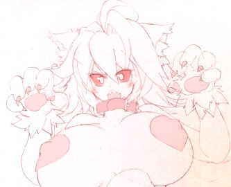 1girls ahoge animal_ear_fluff animal_ears animal_paws arcueid_brunestud ato_(bfj315) bandaids_on_nipples belt_collar big_breasts blush breasts cat_ears cat_girl cat_paws catgirl collar dark_persona enormous_breasts female hair_between_eyes huge_boobs huge_breasts large_boobs large_breasts looking_at_viewer melty_blood paw_pose paws red_arcueid red_sclera sharp_claws sharp_teeth spiky_hair tsukihime