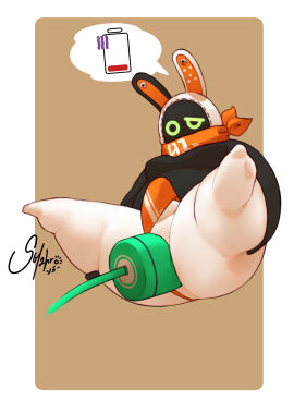 absurd_res anal anal_plug anthro ass balls bangboo_(zenless_zone_zero) big_ass big_butt bottom_heavy buttplug clothing clothing_aside eous_(zenless_zone_zero) erection genitals hi_res kayashima_soru kerchief long_ears machine male male_only mihoyo neckerchief plug_(sex_toy) robot screen screen_face sex_toy solo spread_legs spreading thong thong_aside underwear underwear_aside white_body zenless_zone_zero