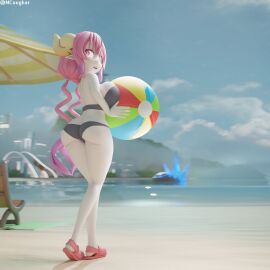 1girls 3d ass background_character ball_(object) beach beachball bikini female godzilla_(series) godzilla_x_kong:_the_new_empire ilulu_(dragon_maid) looking_back miss_kobayashi's_dragon_maid ncoughar pink_hair shortstack tagme