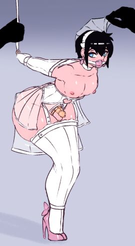 armbinder ball_gag black_hair boiwife bondage bondage_gear bound boywife breasts chastity chastity_cage chastity_device choker crossdressing disembodied_hand drool drooling female femboy gag high_heels hormone_breasts hotel_transylvania kinktober lrks male malesub mavis_dracula png sissification sissyfication strappado very_high_heels white_armbinder