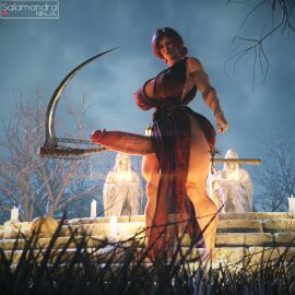 1futa 3d alternate_version_at_source big_breasts breasts erection erection_under_clothes futanari halloween huge_breasts huge_cock intersex muscular muscular_futa penis red_hair salamandraninja smug solo the_witcher_(series) the_witcher_3:_wild_hunt triss_merigold