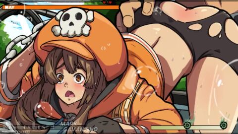 1boy 1girls 2d ahe_gao ahegao ambiguous_penetration animated ass ass_up big_hat bike_shorts blush blushing doggy_style drooling english_voice_acting faceless_male female female_focus from_behind from_behind_position fucked_silly game_ui gameplay_mechanics guilty_gear hat health_bar large_ass losloslos_(lx3) male mark_gavatino may_(guilty_gear) original_voice ripped_clothes ripped_clothing ripped_pants ripped_shorts sex shorter_than_30_seconds shorts sol_badguy sound spats straight sweat tagme thick_thighs torn_clothes video voluptuous
