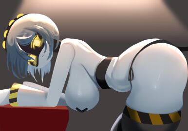 1girls alaki_zezo ass big_ass big_breasts big_thighs blush breasts cat_ears child_bearing_hips covered_nipples drone female female_only gigantic_ass gigantic_thighs glitch_productions huge_ass huge_thighs kemonomimi murder_drones panties robot robot_girl short_hair silver_hair solo sonic_(series) tagme tape taped_nipples thick_hips thick_thighs thighs thong v_(murder_drones) white_body yellow_eyes