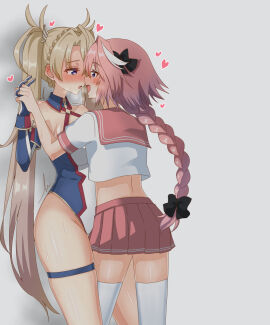 astolfo_(fate) bigger_female bradamante_(fate) clothed clothed_female cousins cute cute_face cute_male fate_(series) female femboy femboy_on_female femboy_with_female femboydom incest inminent_sex kissing male mature small_dom_big_sub straight tight trap