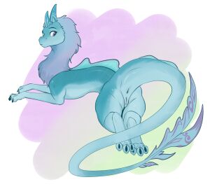 2024 2_horns anus blue_body disney dragon eastern_dragon fatty_pryanik female feral fur furred_dragon furred_scalie genitals hi_res horn mythological_creature mythological_scalie mythology purple_eyes pussy pxym raya_and_the_last_dragon scalie simple_background sisu_(ratld) solo tail