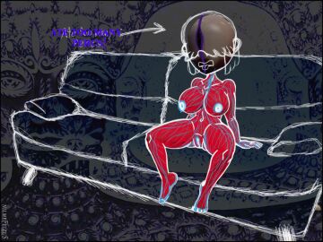 abstract_background bangs couch female gaping horror muscles muscular nervous spread_legs suziefemlin tongue tongue_out tripping