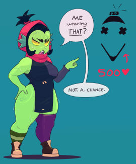 black_hair brawl_stars female green_body green_skin jams_draws no_panties sfw strip strip_game willow_(brawl_stars) yellow_eyes