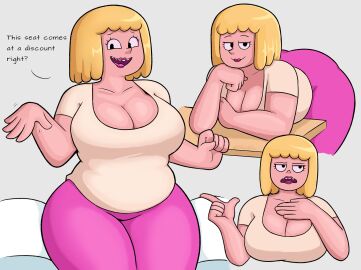 1girls ass bbw bbw_mom bending_forward bending_over big_breasts blonde_female blonde_hair breasts cartoon_network clarence female hot_pink leaning_forward low-cut low_cut_top mary_wendell milf mom_bod mommy mother sketchfins thick_ass