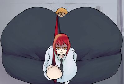 1boy 1girls anothercat ass ass_bigger_than_body ass_bigger_than_head ass_bigger_than_torso ass_body bent_over big_ass big_butt black_pants chainsaw_man closed_eyes clothed clothed_female colossal_ass denji_(chainsaw_man) face_in_ass female front_facing_with_ass huge_ass huge_butt hyper hyper_ass hyper_butt hyper_hips imminent_fart leash leash_pull looking_at_viewer makima_(chainsaw_man) makima_fart_inflation male necktie red_hair smile thick_thighs thighs_bigger_than_head thighs_bigger_than_torso wide_hips yellow_eyes
