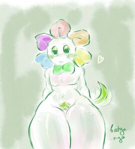 batya_nya bushy_pubes dandy's_world dandy_(dandy's_world) femboy male penis penis_between_legs shiny_skin tail thighs wagging_tail