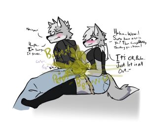 apologizing biting_lip biting_own_lip closed_eyes embarrassed enjoying_farts fart fart_cloud fart_fetish farting farting_on_female female furry gas gassy grey_fur hoodie leggings looking_down male male/female male_fart odka pants shirt sitting sitting_on_lap smile stomach_noises straining t-shirt tail