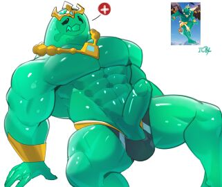 1boy absurd_res anthro bracelet clothing crown cxcxxcxxxx epic_games fortnite genitals goo_creature goo_humanoid headgear hi_res humanoid jewelry male male_only moobs muscular muscular_male necklace pecs penis penis_out_of_underwear poseidon_(fortnite) rippley_(fortnite) sad solo teal_body underwear