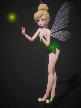 3d arched_back bare_shoulders big_eyes blonde_hair blue_eyes breasts disney dress eyelashes fairy fairy_wings female green_dress green_shoes hair_bun hair_tie high_heels honey_select honey_select_2 inmortal legs light-skinned_female light_skin lips lipstick magic_wand micro micro_female microdress peter_pan_(disney) pointy_ears red_lips red_lipstick small_breasts strapless_dress tinker_bell v-neck wand wings