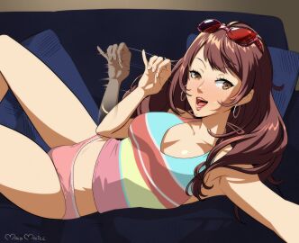 atlus big_breasts blowjob_gesture breasts female kujikawa_rise maho_malice persona persona_4 suggestive suggestive_gesture teasing underwear