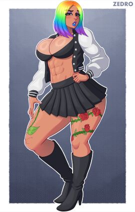 big_ass big_breasts big_butt big_thighs big_titties breasts brown_skin clothing curvaceous curvaceous_female curvaceous_figure curvy curvy_figure curvy_hips female female_focus female_only multicolored_hair original original_character short_hair tattoo zedro