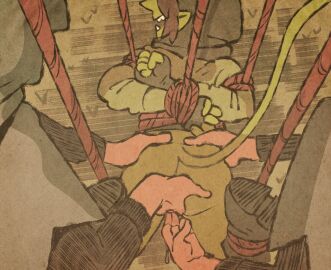 1girls 2024 arms_behind_back bondage brown_hair captured clothed clothed_bondage clothed_female clothed_sex disembodied_hands fangs female female_focus femsub fingering fingering_pussy fingering_through_clothes fingerless_gloves georgie_(taylor_titmouse) goblin goblin_female goblina_(taylor_titmouse) green_skin hair_over_eyes hood hood_up male maledom markie_(taylor_titmouse) mmf mmf_threesome multiple_boys multiple_males nude original pointy_ears pussy restrained rope rope_bondage sex straight suspension taylor_titmouse threesome