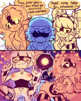 1boy 2girls cum cum_in_pussy cum_inside dialogue glitch_productions impregnation j_(murder_drones) long_hair murder_drones murder_drones_oc one_male original_character patreon robot sex straight threesome tsukyiio twintails two_females