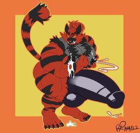 2022 absurd_res anthro balls big_balls big_penis black_nipples bodily_fluids boner erection foreskin generation_7_pokemon genitals hi_res huge_balls huge_cock humanoid_genitalia humanoid_penis incineroar lactating male male_lactation male_only muscular muscular_anthro muscular_male nintendo nipples nude pecs penis pokemon pokemon_(species) projectile_lactation rxq solo solo_male uncircumcised