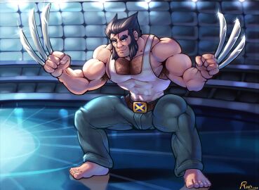 abs armpit_hair bara beard biceps bulge claws d-prime248 flaccid hairy_chest logan_(x-men) male male_nipples male_only male_pubic_hair marvel marvel_comics muscular muscular_male nipples pecs penis pubic_hair rho_art solo solo_male wolverine_(x-men) x-men yaoi
