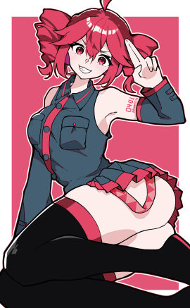 1girls 2d 2d_(artwork) ahoge arm_tattoo arm_up armpits ass big_ass big_breasts breasts clothed clothed_female clothing curvaceous curvy curvy_female curvy_figure detached_sleeves female female_only fully_clothed kasane_teto large_ass large_breasts laying_on_side light-skinned_female michihirogswr miniskirt no_panties plump plump_ass posing red_eyes red_hair simple_background sitting sitting_on_floor skindentation skirt solo solo_female tattoo thick_ass thick_thighs thighhigh_boots thighhighs thighs twin_drills upskirt utau