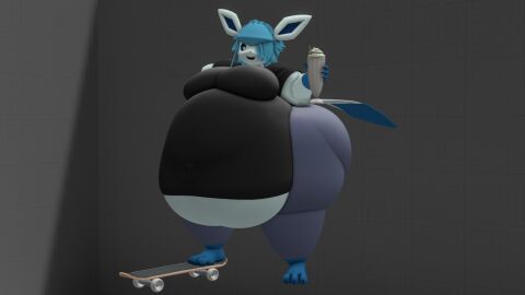 1boy 3d 3d_(artwork) 3d_background 3d_model 3d_render animal_ears anthro anthro_focus anthro_male anthro_only bangs bangs_over_one_eye barefoot belly belly_overhang big_breasts black_shirt blue_fur breasts clothed clothed_male dead_source drink eeveelution fat fat_anthro fat_arms fat_ass fat_belly fat_breasts fat_legs fat_male fat_thighs furry furry_male furry_only game_freak gigantic_belly glaceon glass glass_cup hair_covering_eye hair_over_eye hair_over_one_eye holding holding_drink holding_glass holding_glass_cup holding_milkshake huge_belly huge_breasts kingofthekabuto male male_anthro male_focus male_only milkshake moobs morbidly_obese morbidly_obese_anthro morbidly_obese_male nintendo no_humans obese obese_anthro obese_male oc open_mouth open_mouth_smile original_character overweight overweight_anthro overweight_male pokemon pokemon_(species) queenofthekabuto shirt short_sleeves skateboard smile smiling smiling_at_viewer solo solo_focus tail thick_thighs undersized_clothes wide_hips