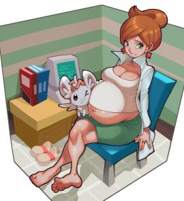 araragi_(pokemon) aurea_juniper barefoot belly belly_button big_belly hellbrain pokemon pokemon_bw pregnant tagme