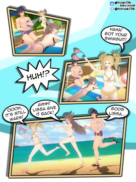1boy 2girls 3koma >_< alternate_costume applying_sunscreen ass assisted_exposure bare_arms bare_legs bare_thighs beach beach_chair big_ass bikini blonde_hair blue_eyes blue_hair blush breast_press breasts brown_eyes brown_hair chasing chaur chrom_(fire_emblem) comic covering covering_breasts embarrassed embarrassed_nude_female enf english_text feather_hair_ornament feathers fefreak726 female female_pervert fire_emblem fire_emblem_awakening hair_ornament humiliation kneeling legs lissa_(fire_emblem) long_hair lotion male male_swimwear medium_breasts medium_hair multiple_females multiple_girls nintendo ocean on_stomach on_towel open_mouth outdoors parasol pervert pillow pink_bikini pink_swimsuit running shocked short_hair small_breasts smile stealing stealing_clothes stolen_bikini stolen_swimsuit sumia_(fire_emblem) sunscreen swim_trunks swimsuit text thighs topless towel twintails very_long_hair white_bikini white_swimsuit wide_eyed yellow_bikini yellow_hair yellow_swimsuit
