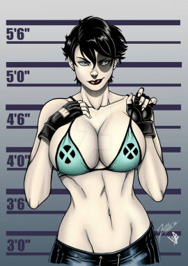 1girls 4k alternate_version_available artist_name artist_signature belly belly_button big_breasts bikini bikini_top black_eye black_gloves black_hair black_lipstick blue_bikini blue_eyes breast_focus breasts breasts_out chart cleavage cleavage_overflow cleavage_window color colored curvy curvy_body curvy_female curvy_figure daniele_torres deviantart_logo deviantart_username domino_(marvel) eye_tattoo fat_breasts female half-dressed half_naked hd height_chart height_comparison height_difference hi_res high_resolution highres holding_bikini_top holding_strap huge_breasts large_breasts light-skinned_female light_skin looking_at_viewer marvel marvel_comics moving mugshot neena_thurman pale-skinned_female pale_skin pixie_cut size_chart size_comparison stoodgyboy summer summer_clothes turned_on watermark white_body white_skin x-force x-men